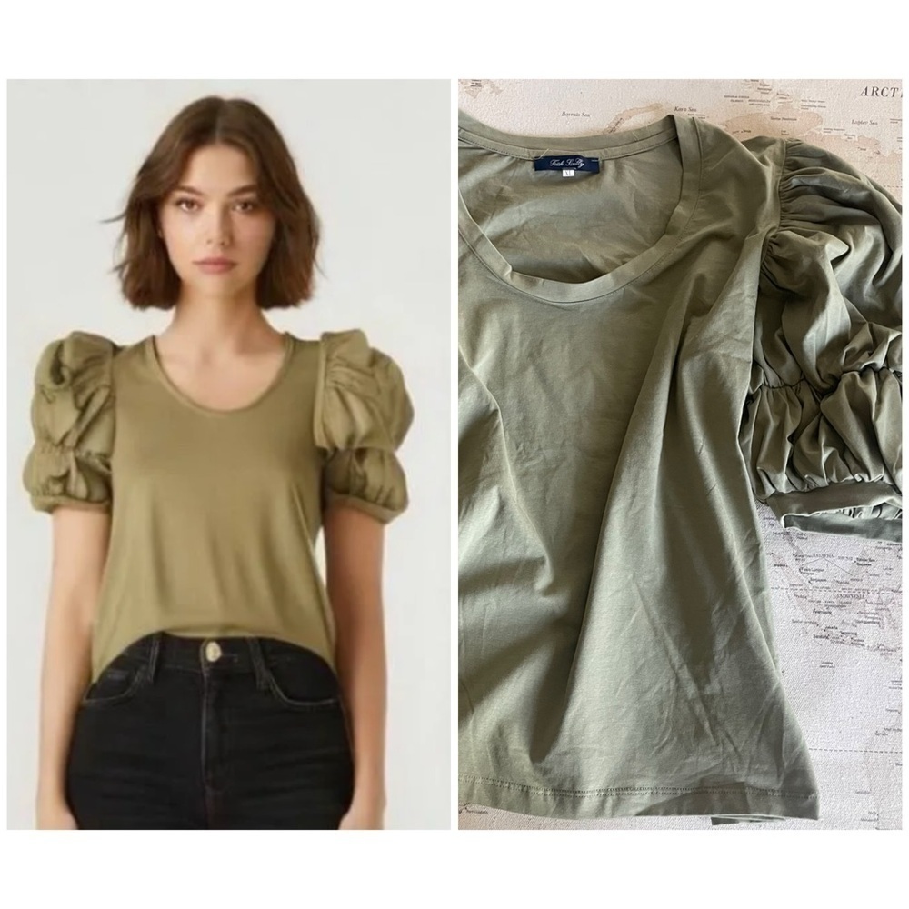 🆕Trish Scully Olive Puff Sleeve Top Size XL NWOT